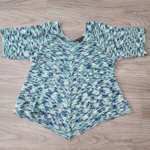 United States Sweaters Womens Short Sleeve  Size XL Triangle Hem Open Weave Blue